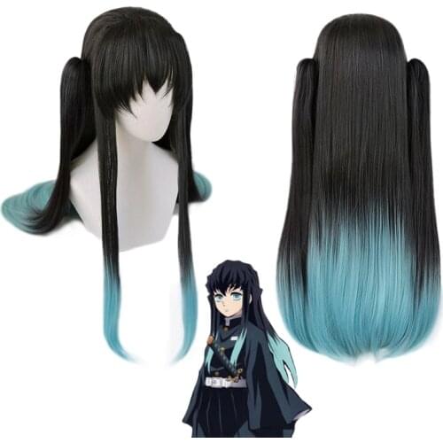 Demon Slayer Kimetsu No Yaiba Tokitou Muichirou Wig Gradual Change Cosplay Costume Heat Resistant Synthetic Hair Halloween Wigs