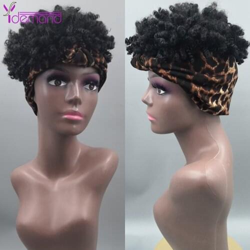 Y Demand Hair Wig Fluffy Headband Wig 6 Colors Synthetic Wrap Wig Linked Turban Afro Kinky Culry Hair Wigs for Women