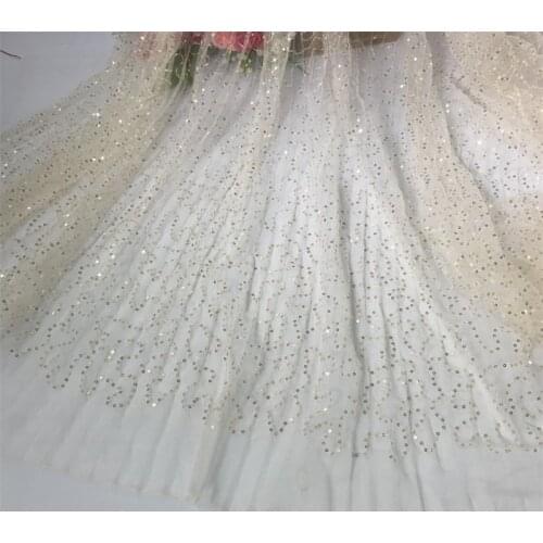 Pleated Beige Sequins Mesh Lace Fabric DIY Performance Dress Background Decoration Sewing Cloth