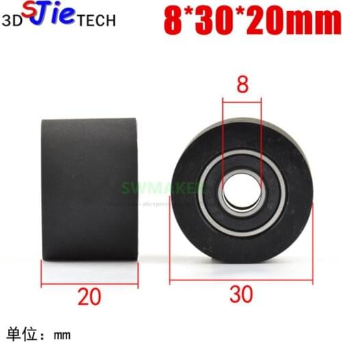 1 pcs 8*30*20mm PU plastic coated bearing pulley with RORSS30-20 bearing roller forming roller