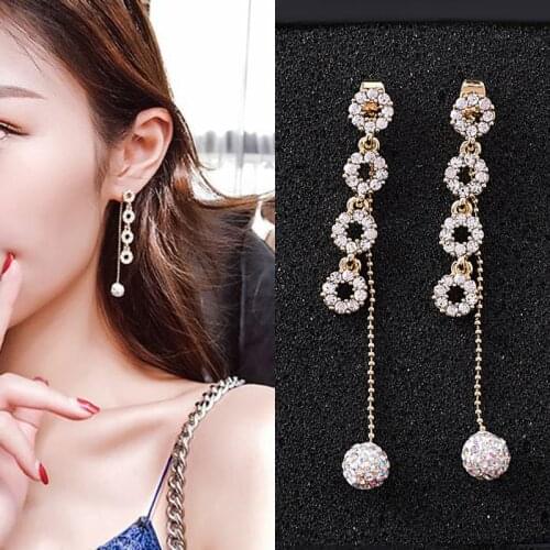 Full Rhinestone Studed Circle Pendant Earrings Fashion Women Jewelry Accessories Classic Alloy Gem Drop Ears