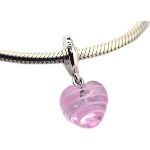 Charms 925 Silver Original Pink Ribbon Heart Dangle Woman DIY Bracelets Jewelry Making natural stone beads For Jewelry Making