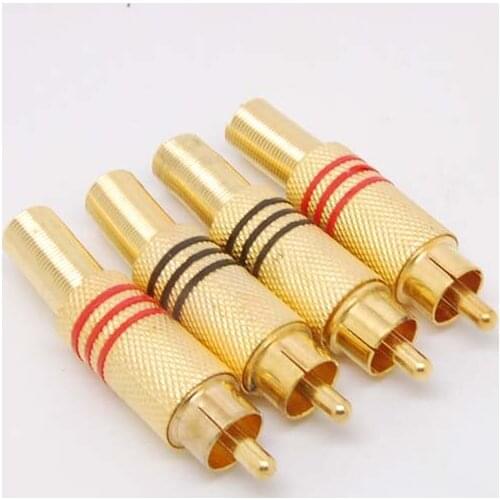 4x gold Metel RCA Phono Male Plug Non Solder Connector Adapter Terminal AV Audio new