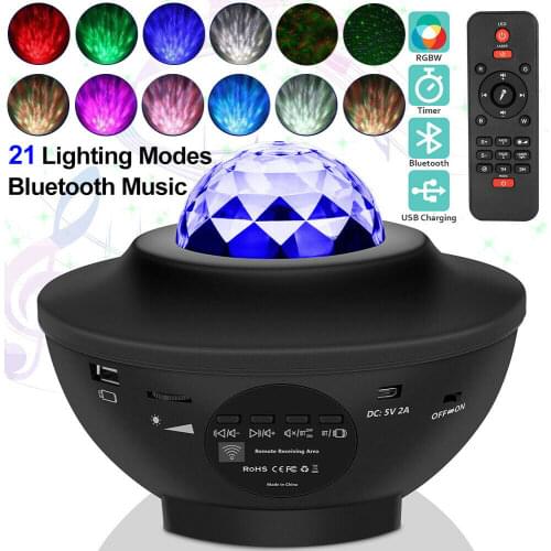 LED Music Starlight Projector USB Cable bluetooth Remote Control Music Player Laser Light Starry Romantic Projection Night Lamp