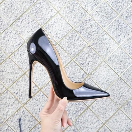 Free shipping fashion women pumps classic black patent leather pointy toe stiletto heels women high heels 12cm