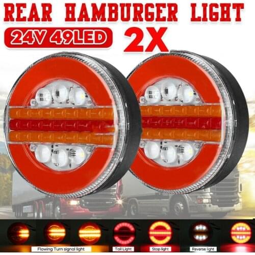 2X 24V 49 LED Hamburger Rear Tail Lights Sequential Dynamic Indicator for Truck Lorry Bus