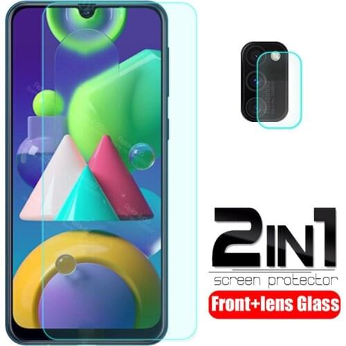 For samsung m21 Glass 2 in 1 tempered glass For samsung Galaxy m21 6.4" M215F m 21 Camera lens screen protector protective Film