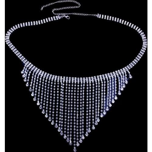 Women Sexy Rhinestone Body Chain Bikini Set Crystal Tassel Bra Panties Underwear