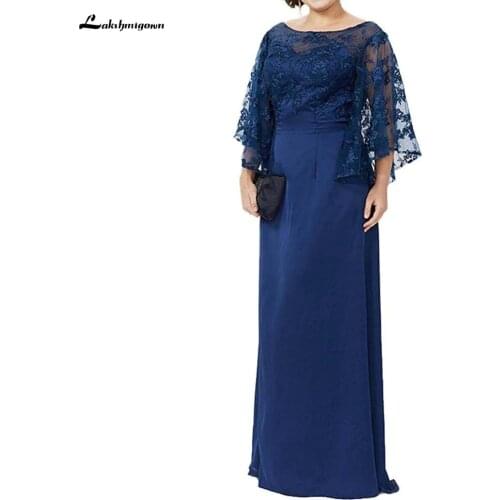 Blue Lace Top Plus Size Mother of the Bride Dress Floor Length Long Column Women Formal Evening Party Gowns vestido de madrinha