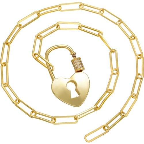 ZHUKOU 1 piece 2020 NEW Gold color choker necklace for women heart lock/lightning charms Necklace Jewelry for birthday gift VL43