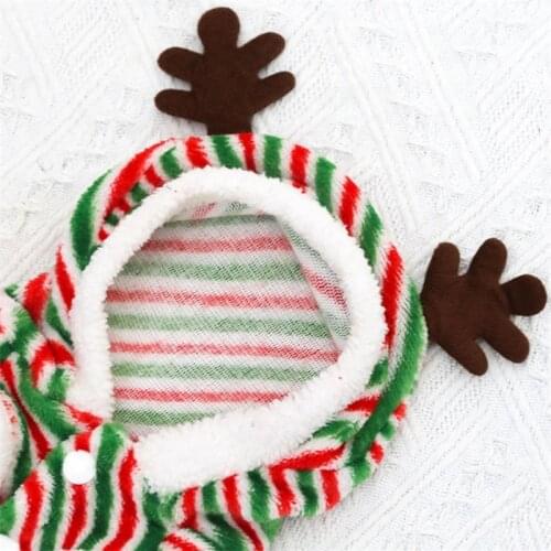 Winter Pet Warm Velvet Striped Antler Decoration Dog Clothes Christmas Dog Costume Outfit Xmas Dog Clothing Garment Hoodies
