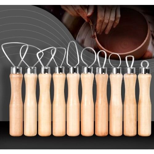 10pc set Pottery Tools Carving Ceramics Clay Sculpture Tool with Stainless Steel Flat Wire DIY Craft Handmade Sculpting Supplies