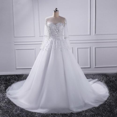 2019 vestidos De noiva Beautiful Sheer Sleeve Wedding Dress New Long Sleeve Bridal Gown Rhinestones Pearls Crystals Ball Gown
