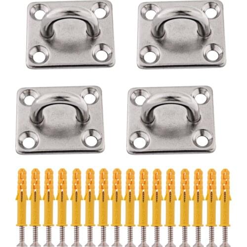 4pcs/lot 304 Stainless Steel M5 Ring Square Sail Shade Pad Eye Plate Marine Boat Rigging with Self-tapping Screws