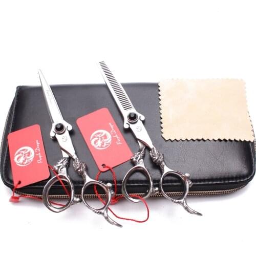 5.5 inch JP 440C Purple Dragon Black Stone Hairdressing Scissors Cutting Shears Thinning Scissors Dragon Handle Hair Scissors