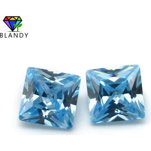 AAAAA 2*2mm~10*10mm Loose Square Shape Seablue Cubic Zirconia Princess Cut Aquamarines Color Synthetic Gems CZ Stone For Jewelry