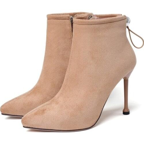 Big Size 9 boots women shoes ankle boots for women ladies boots shoes woman winter Side zipper rear pearl strappy decoration