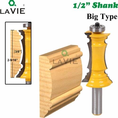 LAVIE 1PC 12mm 1/2" Shank Big Mitered Drawer Front Molding Router Bit Door Handrail Line Tenon Cutter For Wood Tools 03040-B