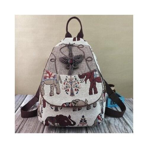 Nice national string appliques women shopping backpacks!New Bohemian prints lady hasp backrack All-match Casual canvas backruck