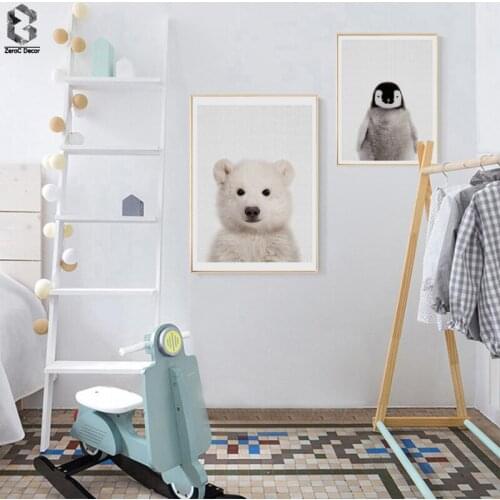 Polar Bear Canvas Painting Nursery Wall Art Penguin Poster and Print Nordic Animal Picture for Kids Baby Boys Room Home Decor