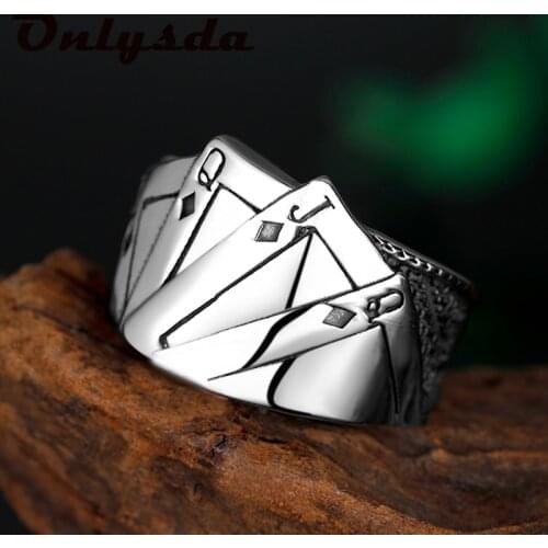 Onlysda Stainless Steel The Playing Card Rings Women Men Accessories Vintage Anel Vintage Tibetan Jewelry Hip Hop Anel