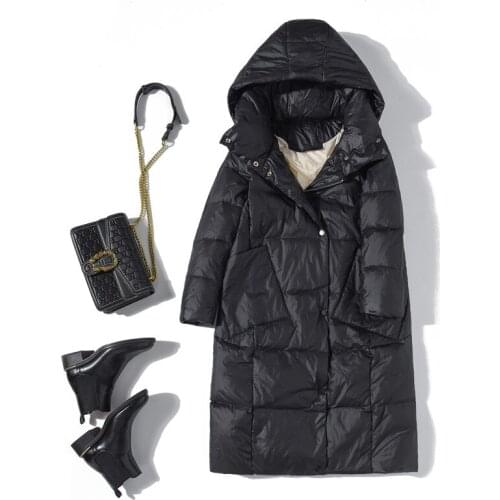 New 2021 Winter White Duck Down Jackets Ultra Light Hooded Parkas 90% Down Coat Long Green Down Jacket