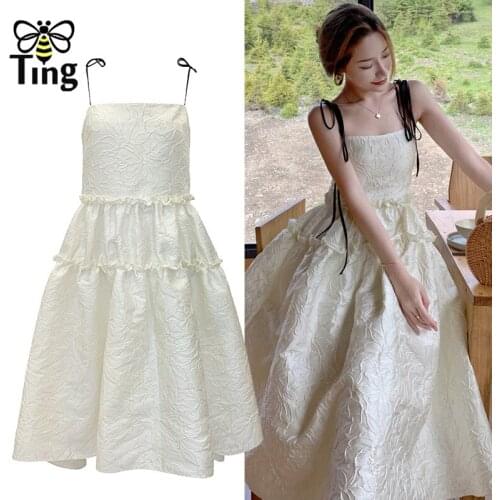Tingfly Egirl Summer Boho Fashion Ruched Open Back Strap A Line Dress Casual Street Chic Vacation Dress Korean Cute Robes Zaful