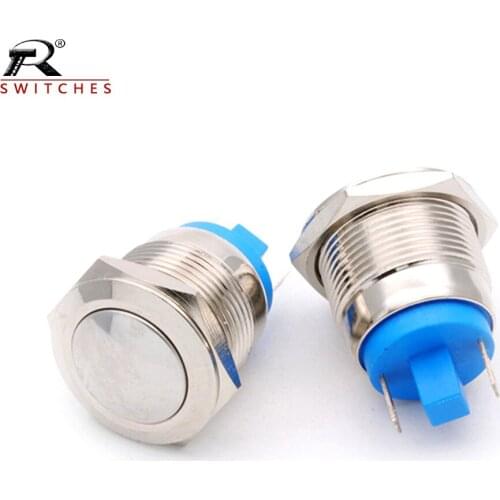19mm Push Button Switch Metal silver contact automatic Self-reset press throug Engine Power Waterproof Switch 5V 12V 24V 220V