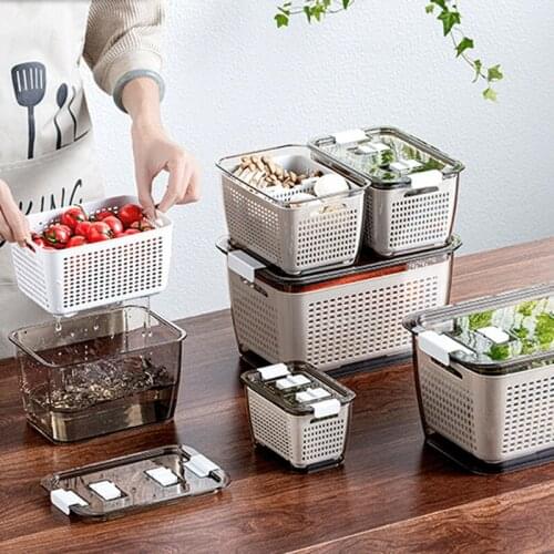 Multifunctional Organizer Plastic Fresh-Keeping Box Refrigerator Fruit Vegetable With Lid Drain Crisper Kitchen Storage Boxs