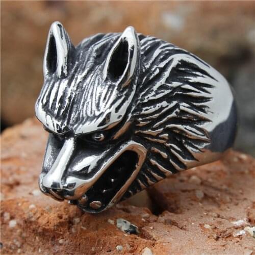 Band Party 316L Stainless Steel Hot Fashion Wolf Mens Ring Cool Animal Wolf Ring