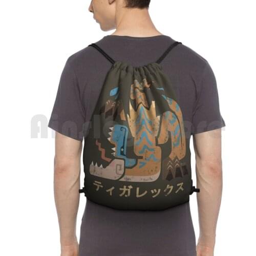 Monster Hunter World Iceborne Tigrex Kanji Icon Backpack Drawstring Bags Gym Bag Waterproof Tigrex Monster Hunter Monster