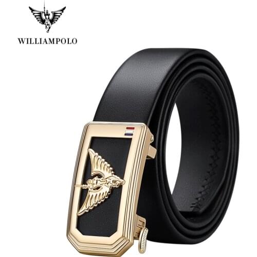 WILLIAMPOLO Belts For Men Cowskin Fashion Automatic Bucklet Belt Luxury Design Belt Men Pasek PL20336-38P