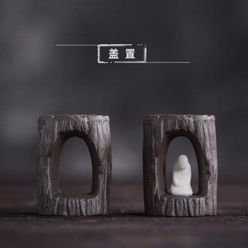 Hand-relief hollow cover set stoneware ancient tree cover ceramic cover rack retro kung fu tea set tea ceremony accessories