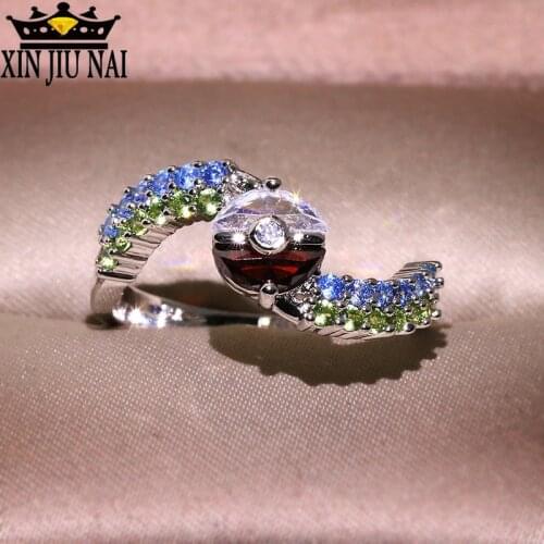 New creative rose gold plated two rows of diamonds classic cartoon elf ball ring female anime mania jewelry rings