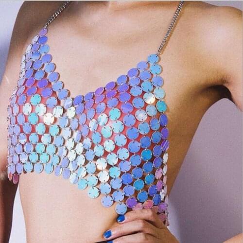 Simple round sequin personalized clothing chain, camisole cut sexy nightclub style geometric sequin body chain girl