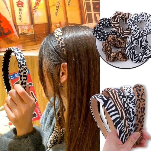 Fashion Simple Basic Elastic Hair Bands Ponytail Holder Leopard Scrunchies Headband For Girl Women Hair Accessorie set