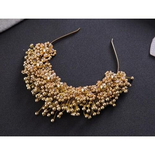 Luxury Gold Silver Color Crowns Tiaras Women Imitation Pearls Hairband Tiara Handmade Crown Bridal Wedding Hair Accessories