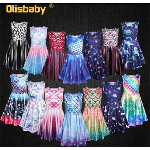 Christmas Little Mermaid Costume Ariel Dress for Girls Summer Girl Party Sleeveless Dress Dinosaur Leopard Print Casual Frocks