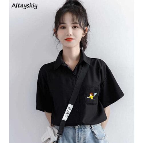 Shirts Women All-match Ulzzang Leisure Fashion Hot Sale Print Short Sleeve Summer Streetwear Harajuku Sweet Tops Popular Retro
