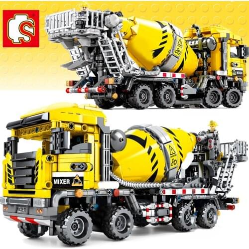 SEMBO Technical Car Cement Truck Building Blocks City Mixer Truck Contruction Engineering Crane Vehicle Bricks Toys For Children
