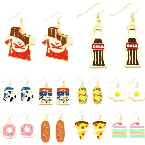 Earrings for Girls Women Cute Lovely Colorful Children Birthday Gift Bread Pizza Chocolate Milk Doughnut French Fries Ice Cream