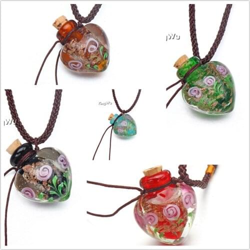 Yingwu Wholesale 5pcs Flower Heart Handmade Murano Lampwok Glass Perfume Bottle Pendants Woven Ropes Necklaces Wedding