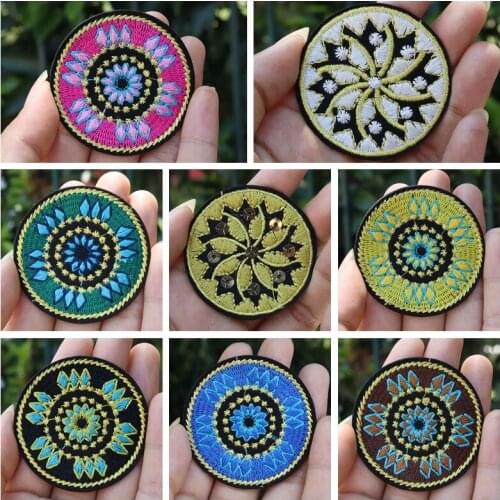 Yoga Lotus Retro Patch Iron On Patches For Clothes Flower Pattern Motif Garment Patch Sticker On Clothes Embroidered Patches