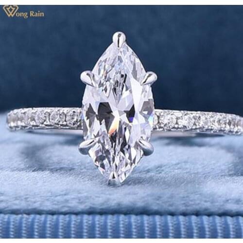 Wong Rain 925 Sterling Silver Marquise Cut Created Moissanite Gemstone Wedding Engagement Ring Ladies Fine Jewelry Wholesale