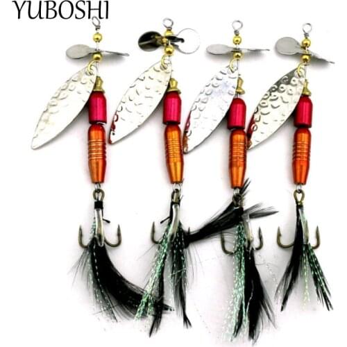 YUBOSHI Brand New 9.5cm-13.9g Metal Rotating Sequin Lure With Feather Fishing Hook Fishing Accessories