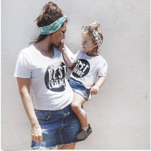 High Quality Family Short Sleeve T-shirts Letter Print Best Friends Mother and Girl Shirts Family Outfits Womens Casual T-Shirt