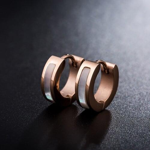 Stainless steel black&white opal stone rose gold women hoop earrings jewelry ladies exquisite minimalist women earrings gift