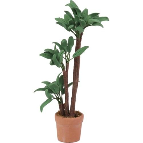 1：12 Dollhouse Miniature Potted Green Leaf Plant Garden Decor