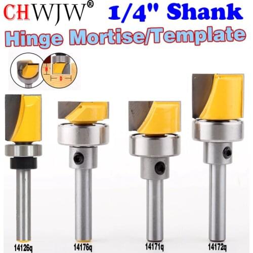 1PC Hinge Mortise/Template Router Bit with Shank Bearing Bottom Cleaning Straight end mill trimmer cleaning flush trim