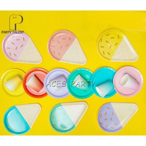 40pcs pure color Ice cream Macaron Dessert theme birthday wedding baby shower party tableware set, plate+glass+spoon+fork ect